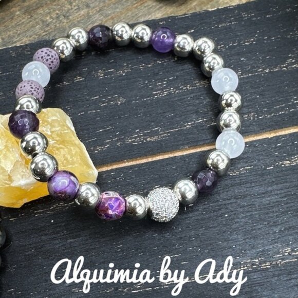 Alquimia Jewelry - Selenite and purple gemstones bracelet